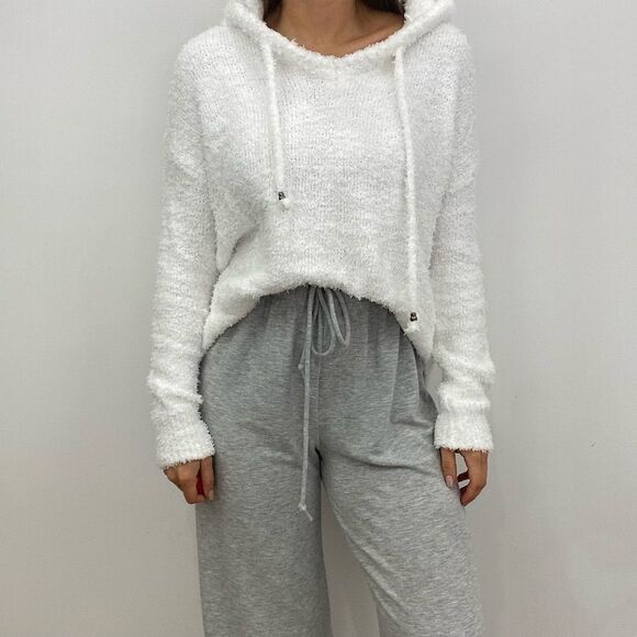 NWT White Fuzzy Hoodie Pullover - Picture 2 of 6